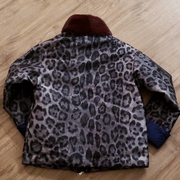 Moncler Blue Silver Leopard Fur Trim Feminine Luxury Down Puffer Size 1~Small - Picture 6 of 6